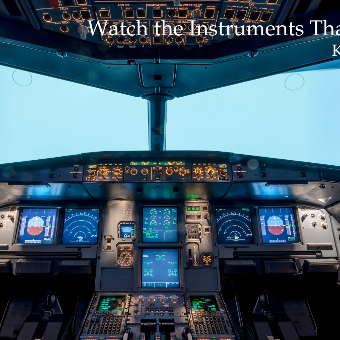Business owner monitoring key performance indicators on an aircraft-style dashboard to illustrate KPI visibility, financial reporting, and business decision-making.